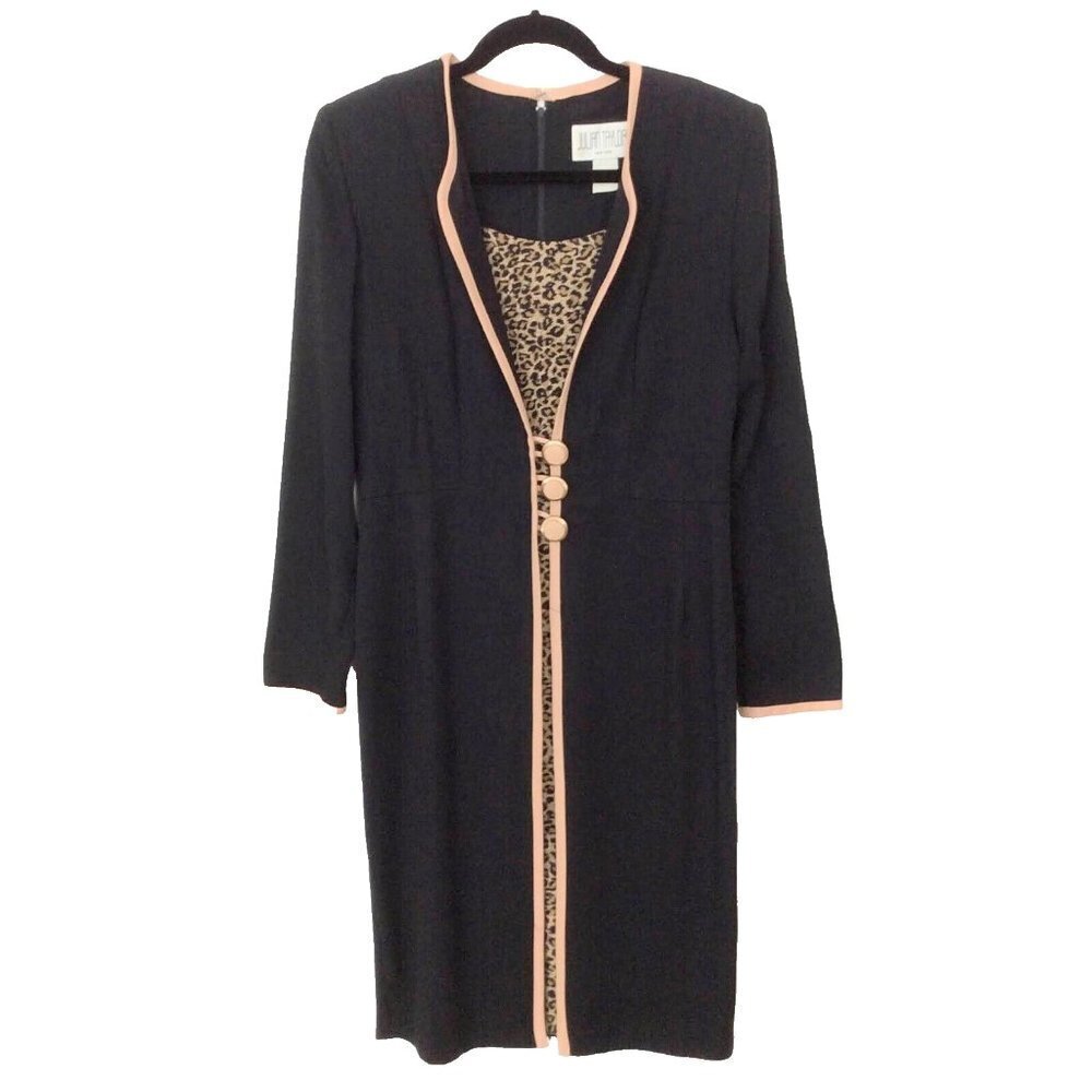 Julian Taylor Vintage Career Dress Black & Animal Print Size 8
